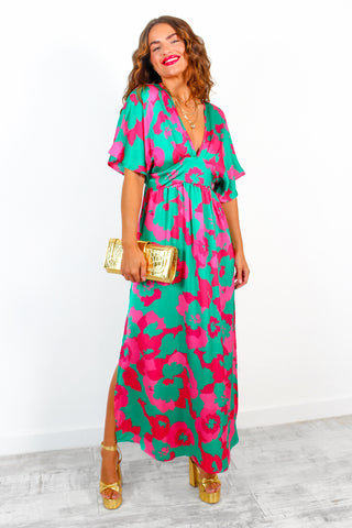 Once In A Lifetime - Green Fuchsia Floral Maxi Dress