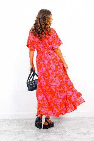 Once In A Lifetime - Red Pink Floral Maxi Dress