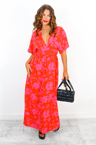 Once In A Lifetime - Red Pink Floral Maxi Dress