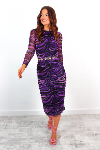 One Last Chance - Purple Zebra Print Mesh Midi Dress