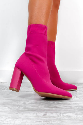 One Step Ahead - Pink Heeled Sock Boots
