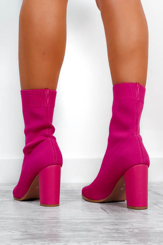 One Step Ahead - Pink Heeled Sock Boots