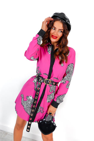 Out My Business - Magenta Leopard Graphic Mini Shirt Dress