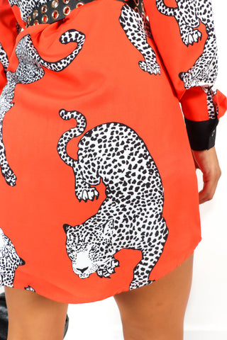 Out My Business - Orange Cheetah Mini Shirt Dress