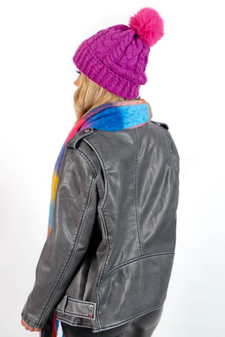 Out My Head - Magenta Knitted Bobble Hat