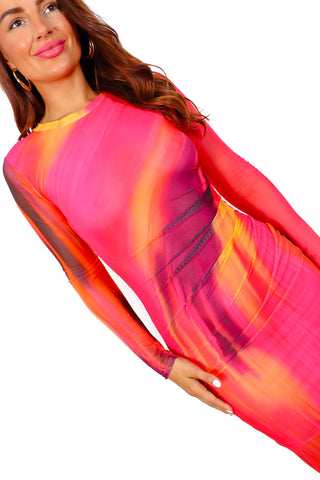 Out Of This World - Pink Black Abstract Mesh Midi Dress