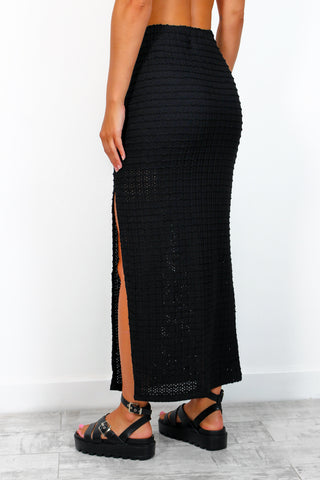 Over It - Black Lace Overlay Midi Skirt