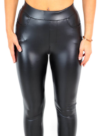 PU Again - Black Faux Leather Pocket Detail Leggings
