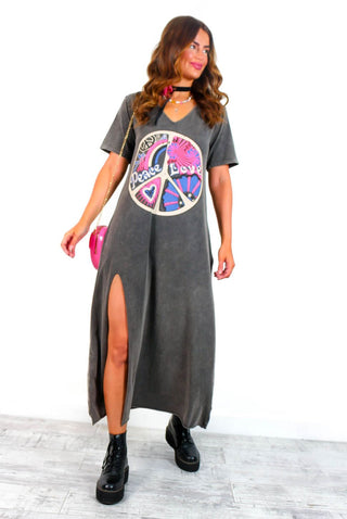 Peace Of My Heart - Multi Acid Wash Graphic T-shirt Dress