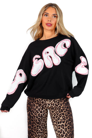 Peaceful Life - Black Pink Graphic Sweatshirt