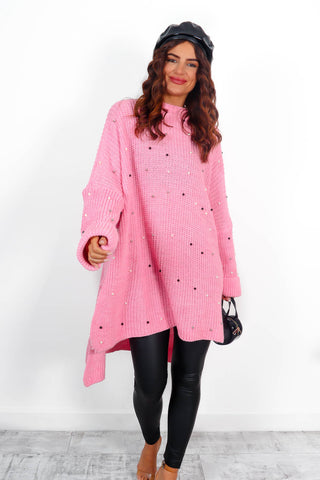 Pearl About Town - Candy Pink Pearl Knitted Jumper