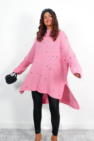 Pearl About Town - Candy Pink Pearl Knitted Jumper