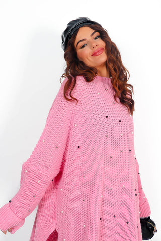 Pearl About Town - Candy Pink Pearl Knitted Jumper