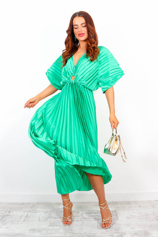 Pleat Me Better - Green Pleated Dip Hem Dress