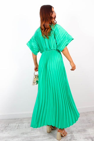Pleat Me Better - Green Pleated Dip Hem Dress