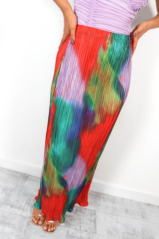 Plisse You Love Me - Multi Tie Dye Plisse Midi Skirt