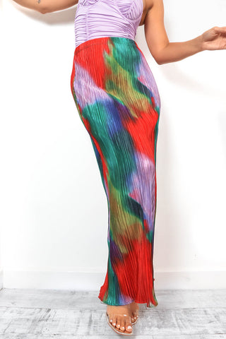 Plisse You Love Me - Multi Tie Dye Plisse Midi Skirt