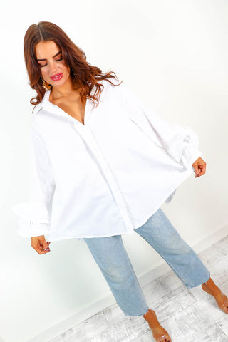 Pop Don't Stop - White Frill Cuff Shirt