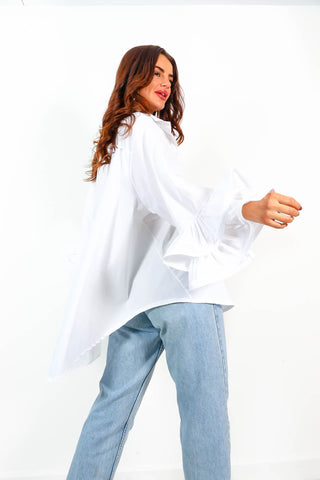 Pop Don't Stop - White Frill Cuff Shirt