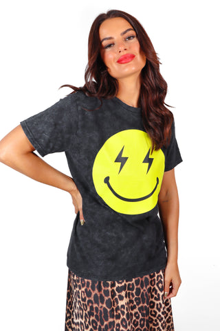 Positive Energy - Black Yellow Smiley Lightning T-Shirt