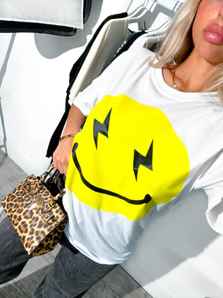 Positive Energy - White Yellow Smiley Lightning T-Shirt