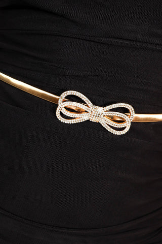 Put A Bow On It - Gold Diamante Bow Stretchy Belt
