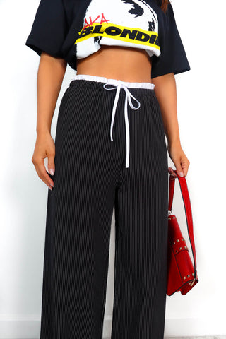 Put A Pin In It - Black Pinstripe Trousers With White Waistband
