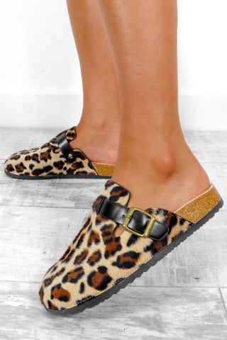 Put In Your Place - Beige Leopard Print Mules