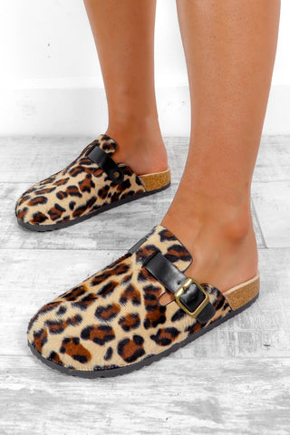 Put In Your Place - Beige Leopard Print Mules