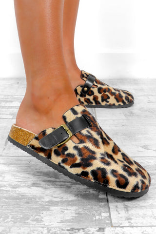 Put In Your Place - Beige Leopard Print Mules