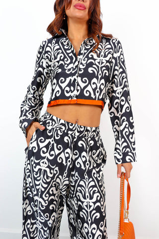 Quiet Obsession - Black Orange Printed Shirt Trouser Co-Ord