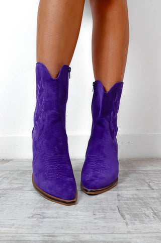 Ranch Ready - Purple Faux Suede Cowbody Boots