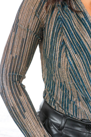 Read My Body Language - Forest Lurex Stripe Bodysuit