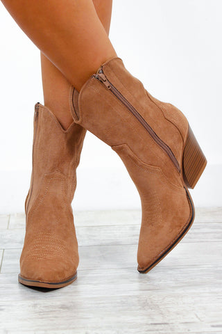 Ride 'Em Cowboy - Beige Embroided Suede Western Boots