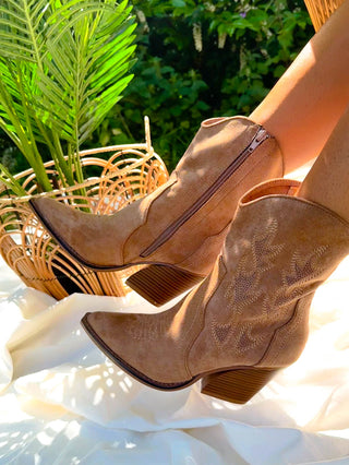 Ride Em Cowboy - Beige Embroided Suede Western Boots