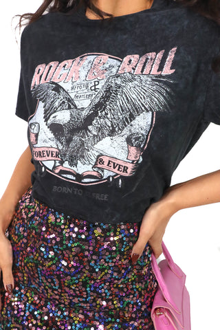 Rock On Girl - Acid Wash Pink Rock & Roll Graphic T-Shirt