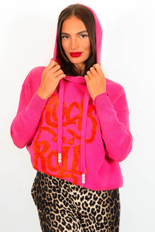 Rock Your World - Pink Orange Graphic Knitted Hoodi