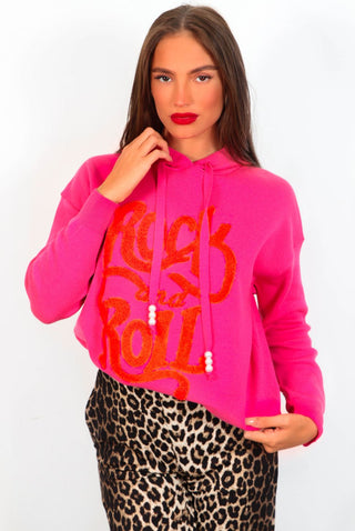 Rock Your World - Pink Orange Graphic Knitted Hoodie