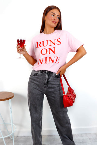 Runs On Wine - Pink Red Graphic T-Shirt