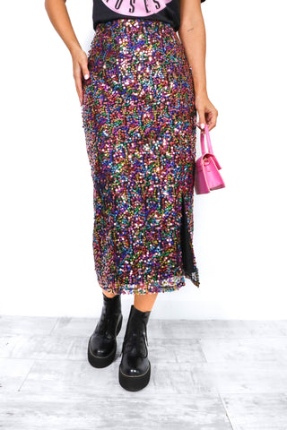 Sequin It To Win It - Multi Sequin Split Midi Skirt