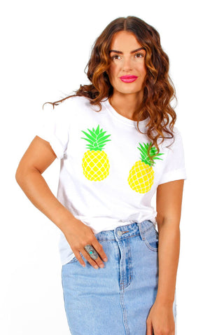 Shake Your Pineapples - White Pineapple Graphic T-Shirt