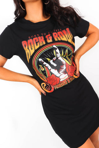 She's A Rocker - Black Red Graphic T-Shirt Dress