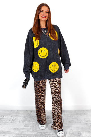 She's All Smiles - Acid Wash Yellow Smiley Sweatshirt