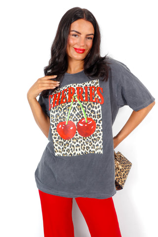 She's Cherry Wild - Washed Leopard Cherry Graphic T-Shirt