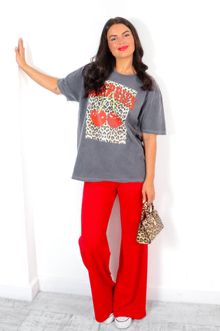 She's Cherry Wild - Washed Leopard Cherry Graphic T-Shirt