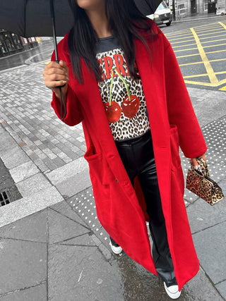 Wear Me Out - Red Oversized Long Duster Coat