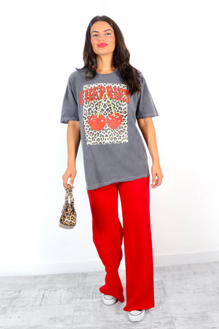 She's Cherry Wild - Washed Leopard Cherry Graphic T-Shirt