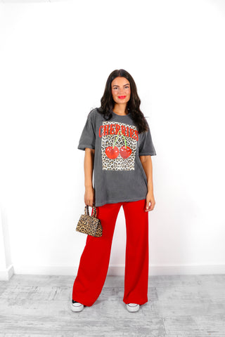 She's Cherry Wild - Washed Leopard Cherry Graphic T-Shirt