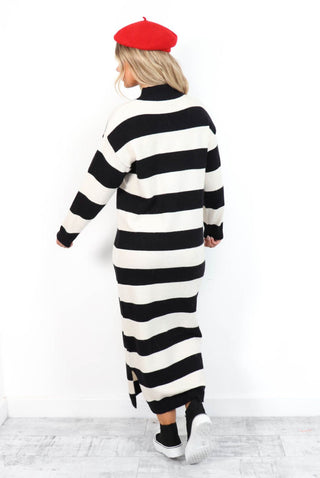 Shes Chic - Cream Black Stripe Knitted Jumper Dress