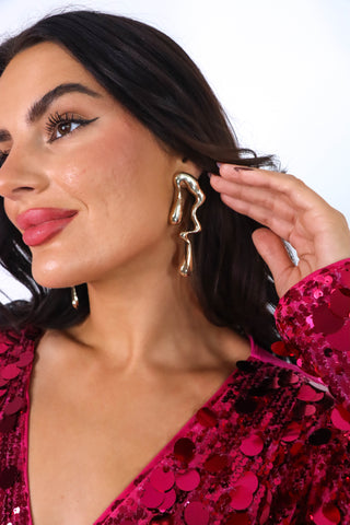 She's Dropping Off - Gold Teardrop Statement Earrings